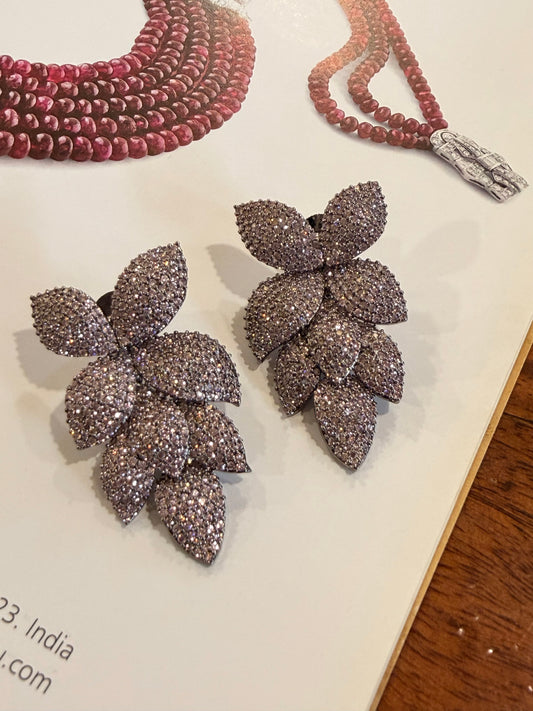 Farah Light Pink Leaf Diamond Earrings for Party and Cocktail