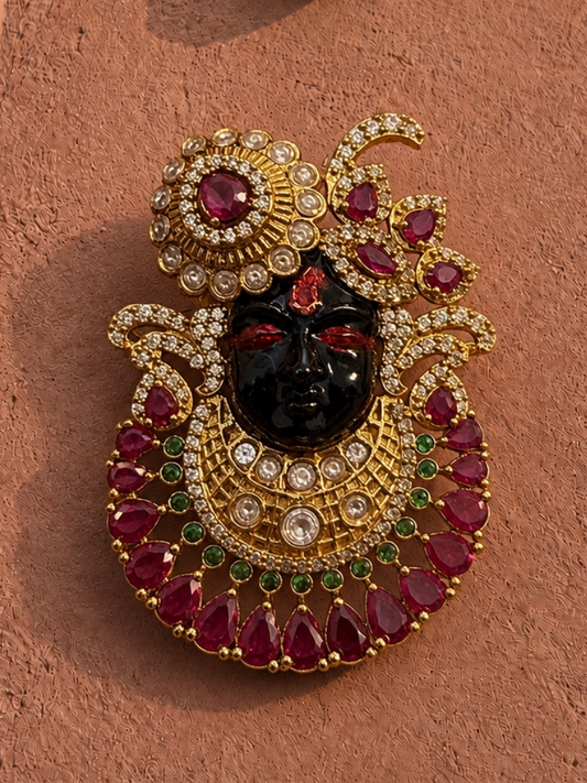Shreenath ji God Face Ruby Red & American Diamond stones for Wedding & Festive Wear