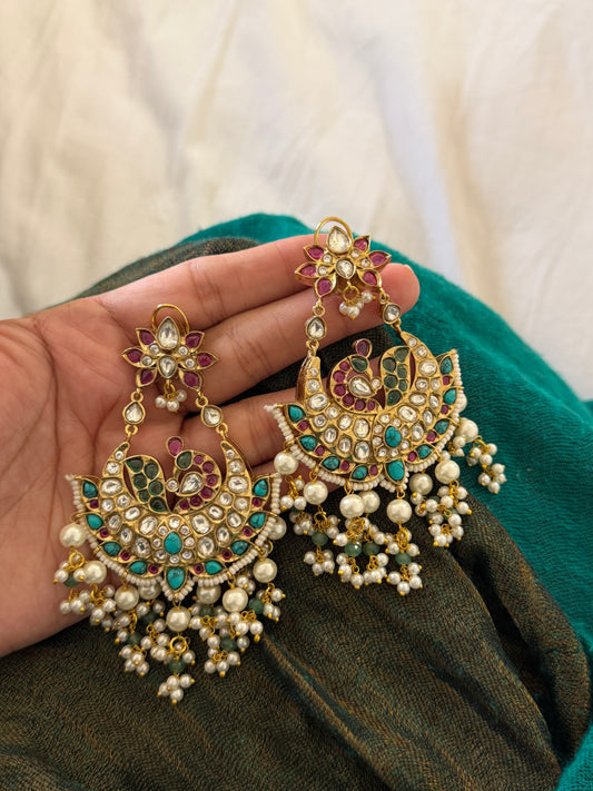 The Mormukh Kundan Polki Chaandbaali Earrings