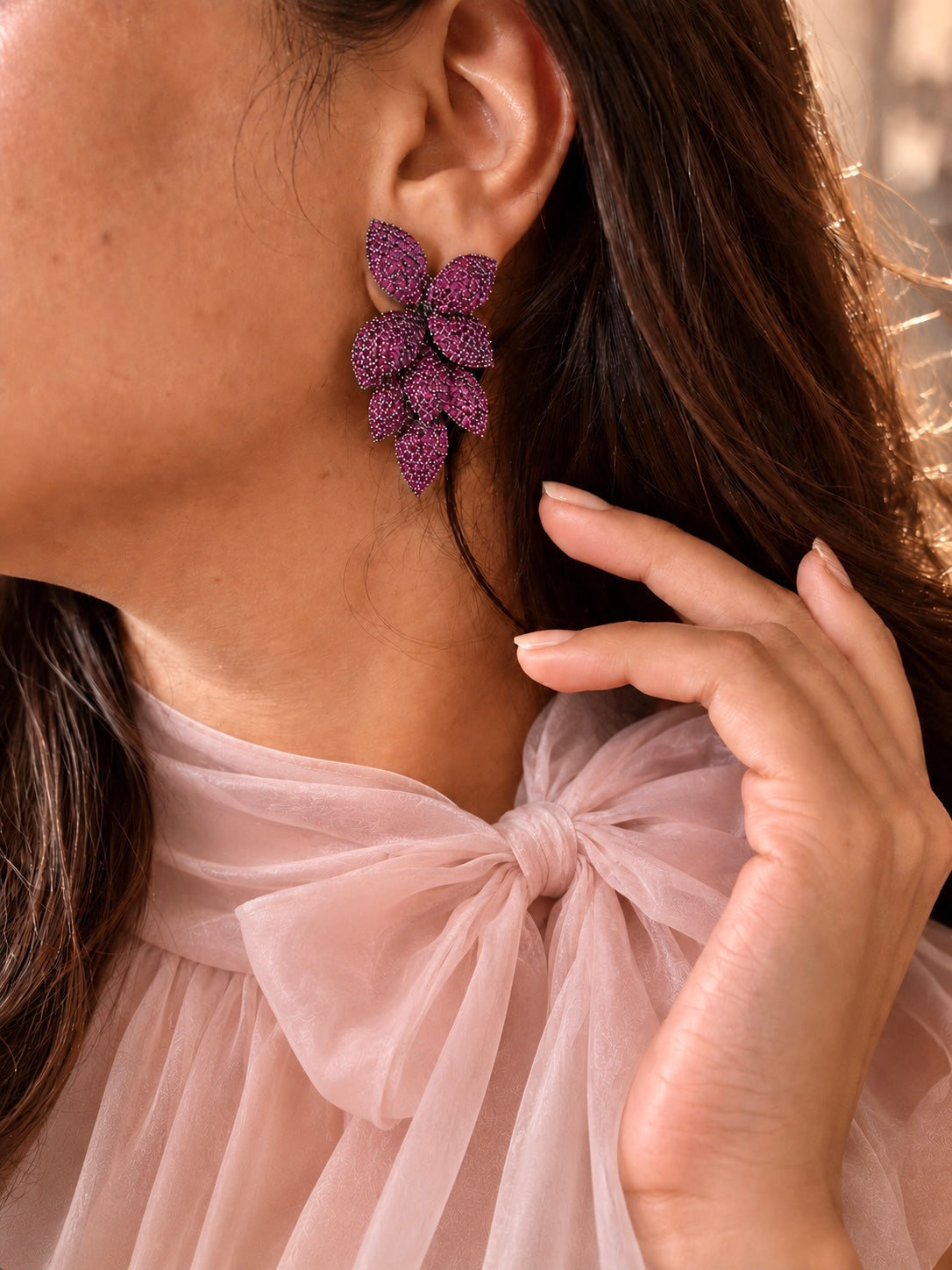 Farah Ruby Red Leaf Diamond Earrings for Party and Cocktail