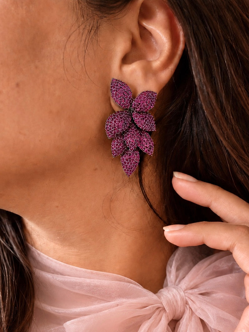 Farah Ruby Red Leaf Diamond Earrings for Party and Cocktail