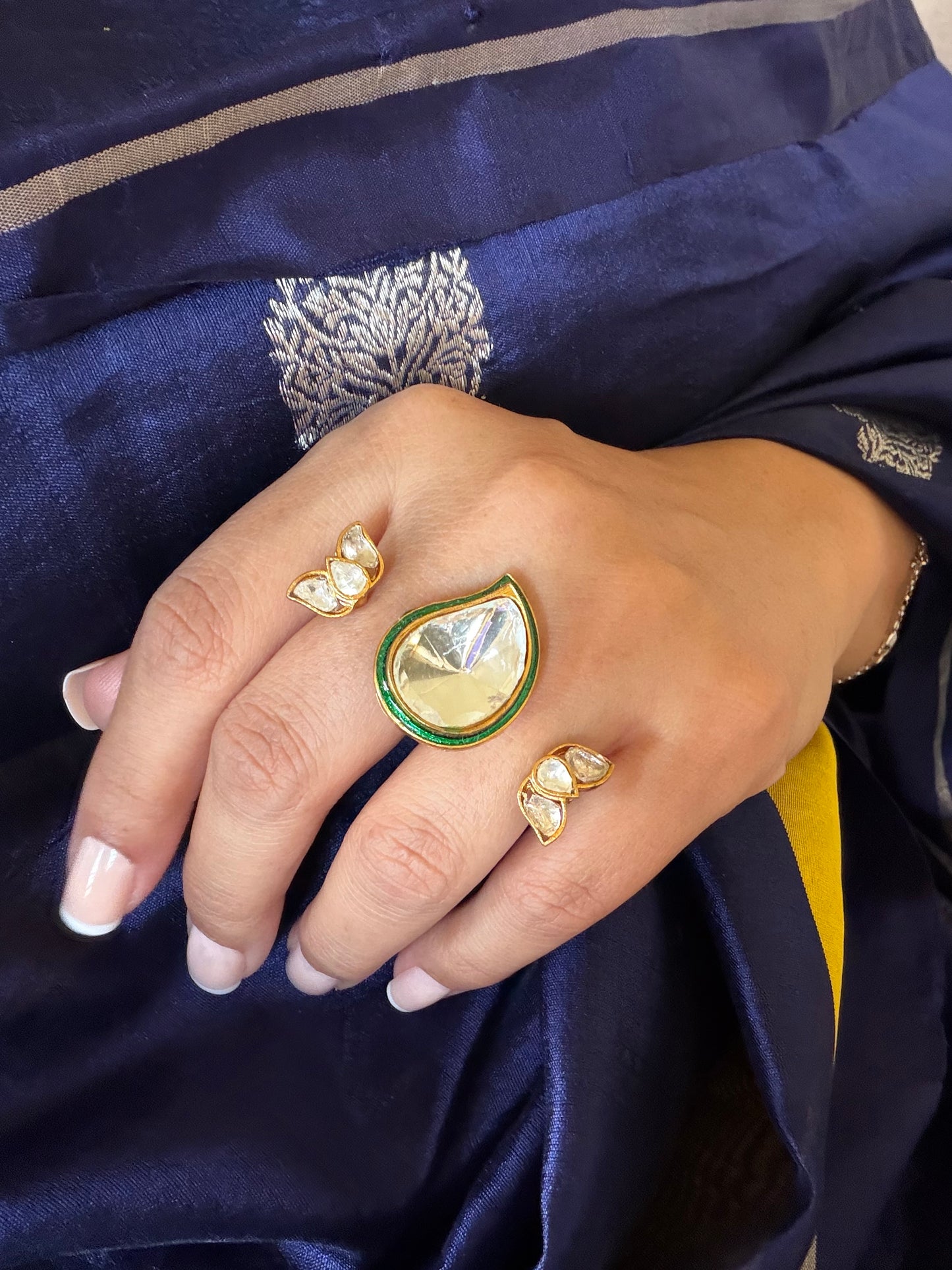 Rehana Double Finger Kundan Polki Ring for Women