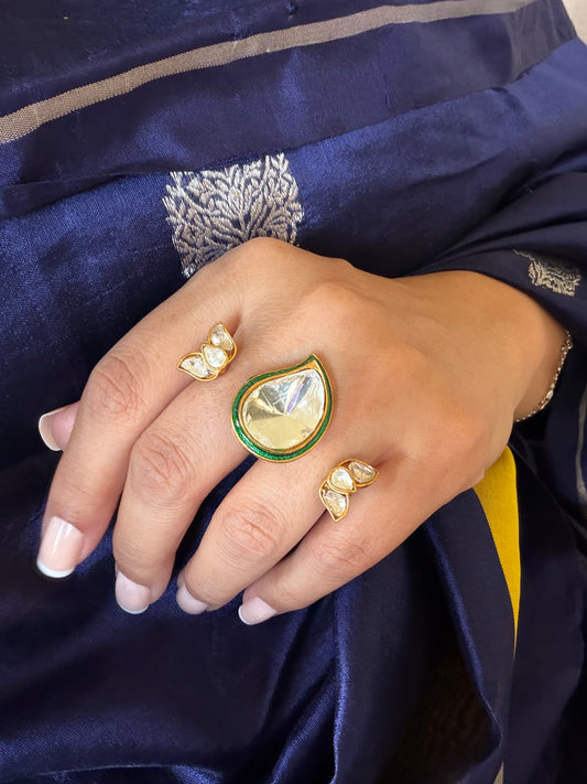 Rehana Double Finger Kundan Polki Ring for Women