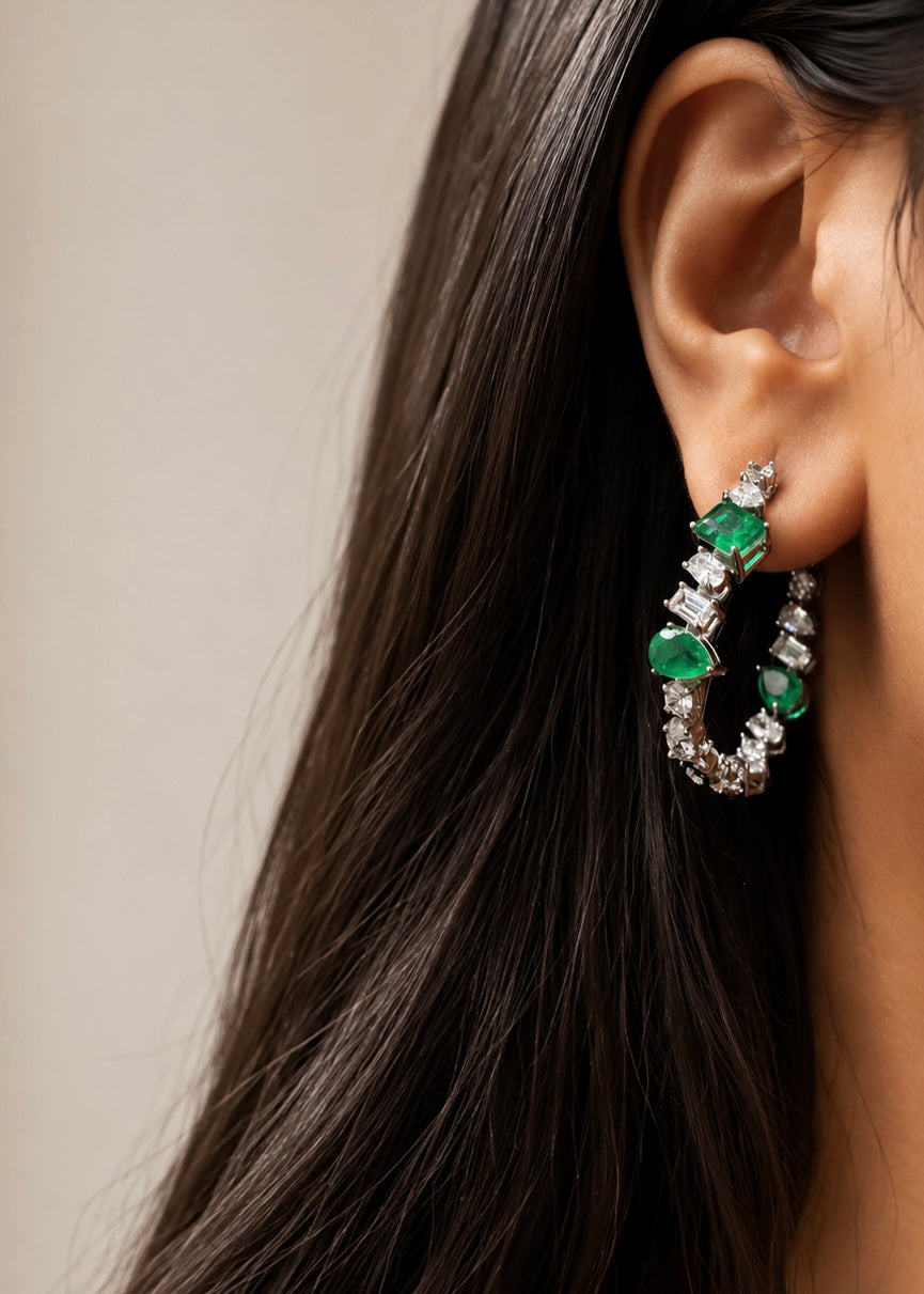 Emerald Diamond Hoops