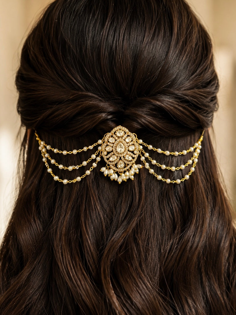 Dishina Hair Pin with Pearl Sahara for Weddings and Festive Wear