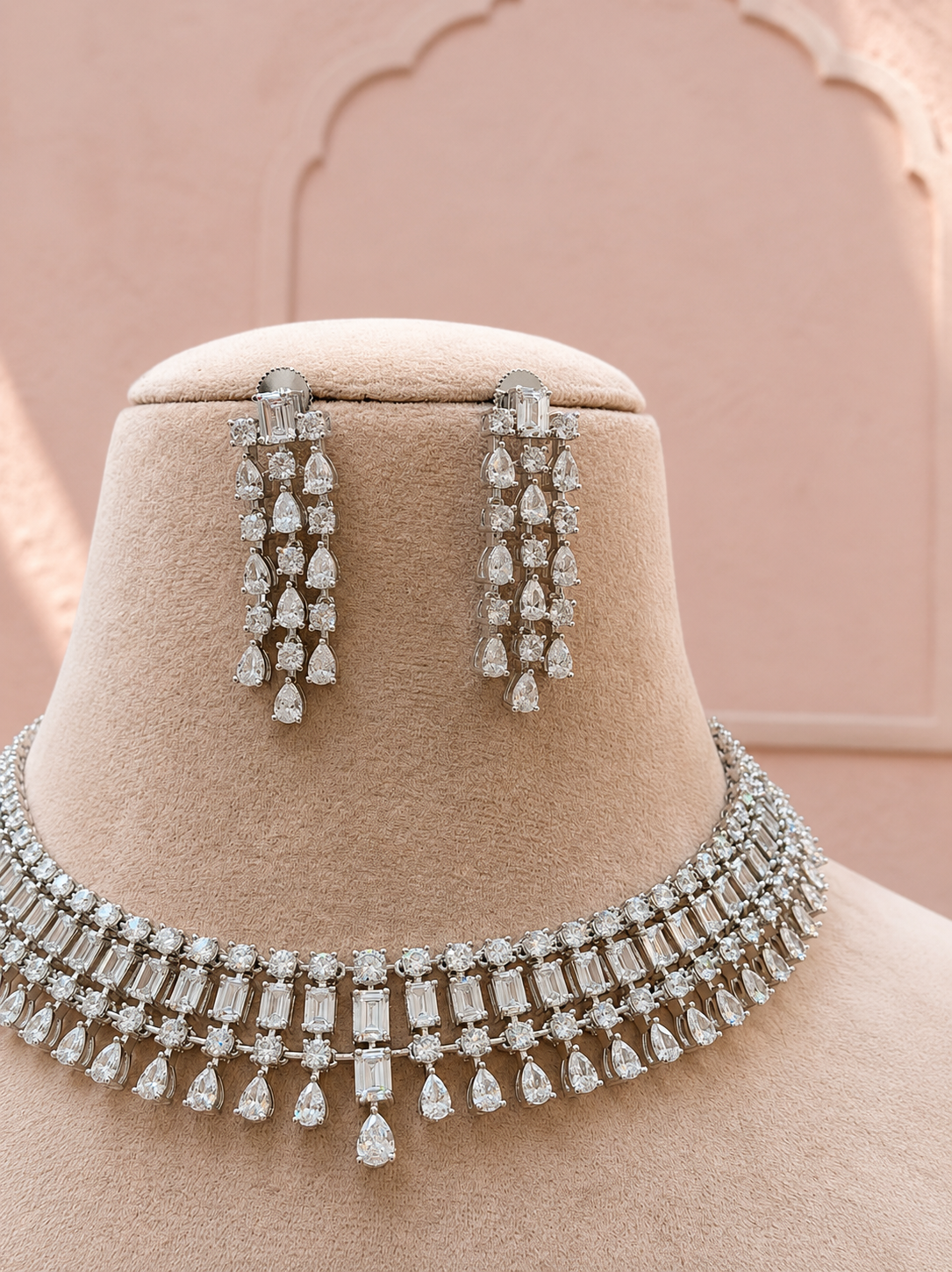 Arnaqa American Diamond Necklace Set for Women for Festive and Wedding Wear