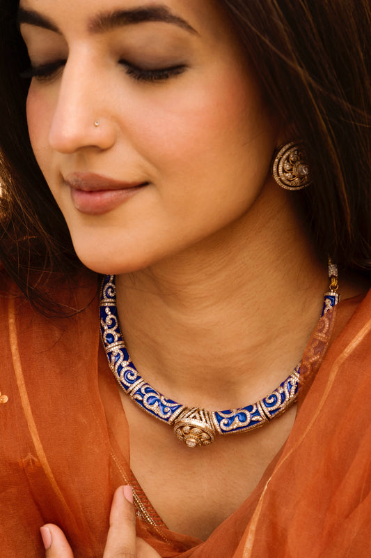 Pre Order- Saumya Polki Blue Meenakari Hasli