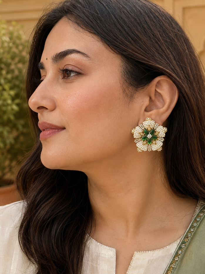 Mirangi Green Pearl Floret Earrings