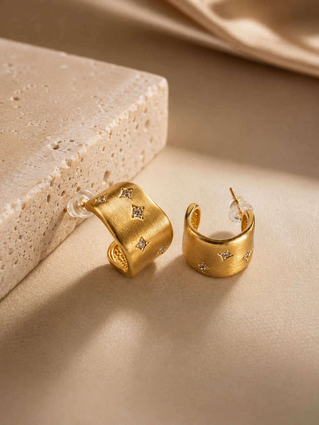 Jeanie Brushed Gold Hoops