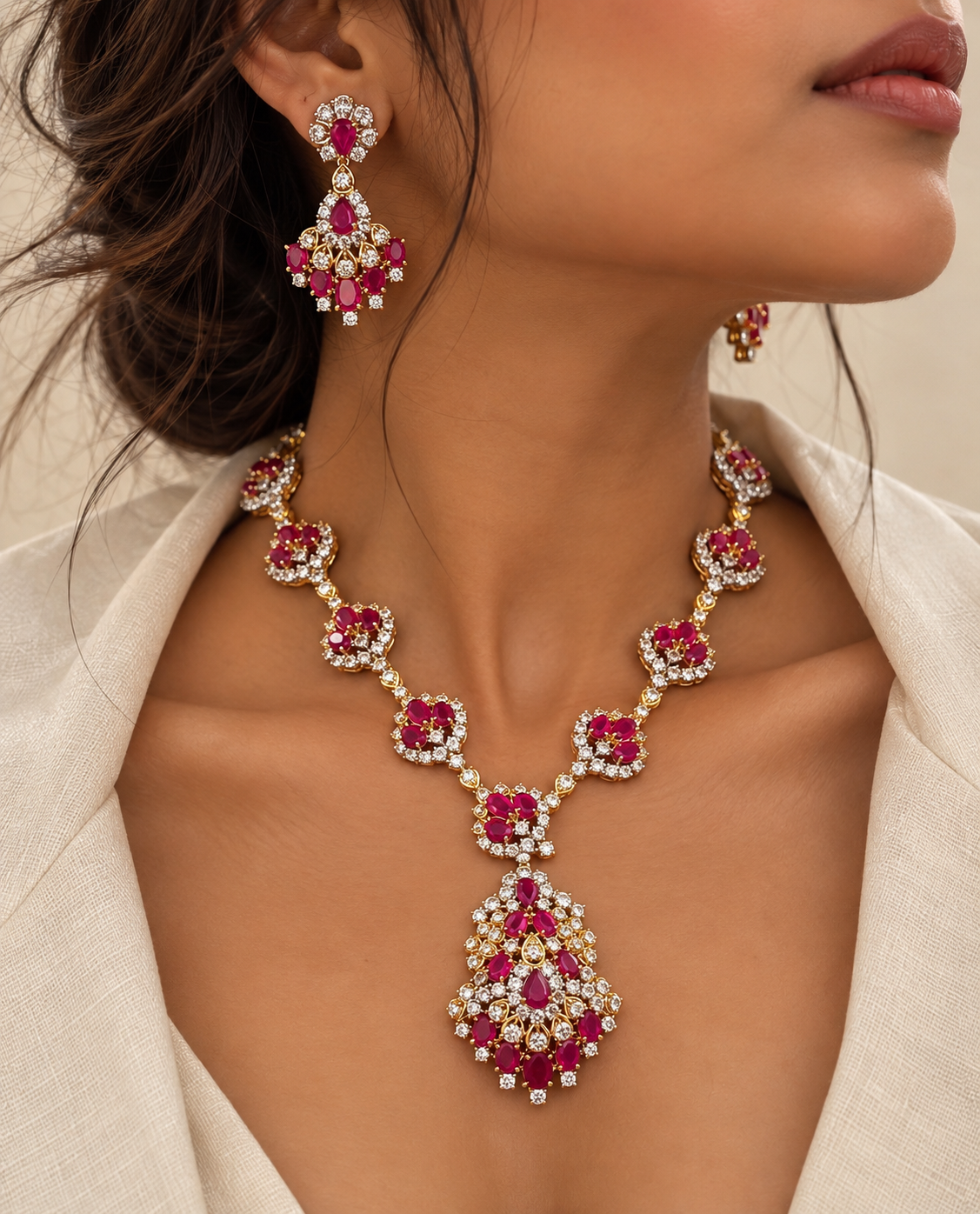 Giza Ruby Diamond Real Look Necklace Set