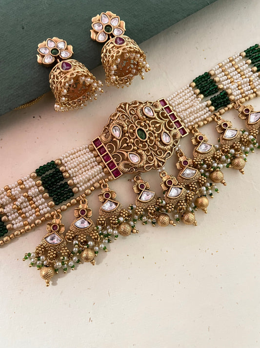 Kirti Gold Finish  Polki Choker Necklace