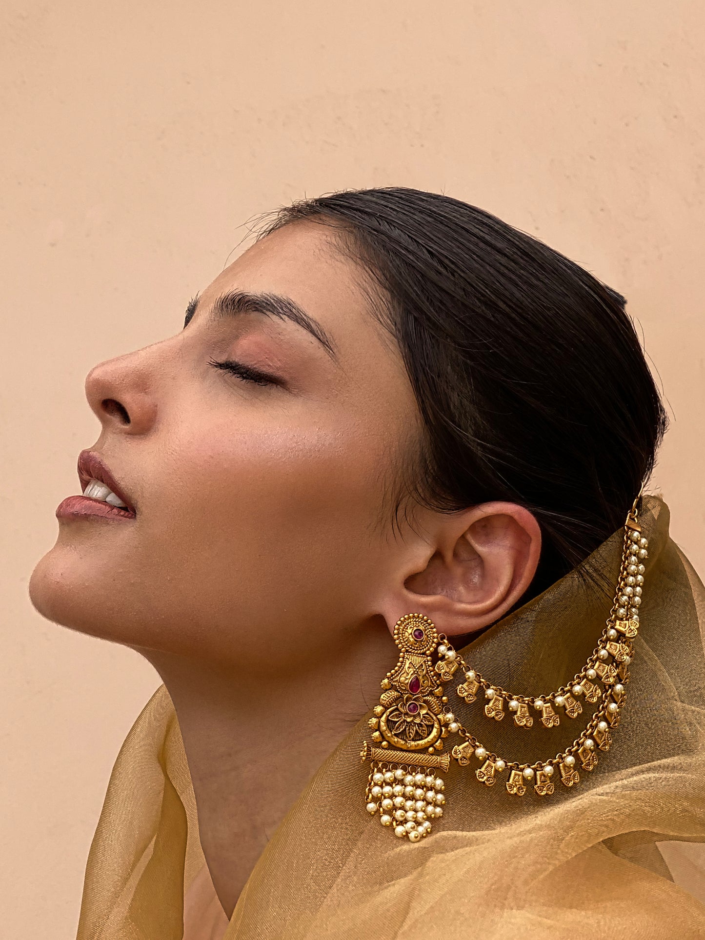 Shirin Antique Gold Finish Ear Chain Earrings