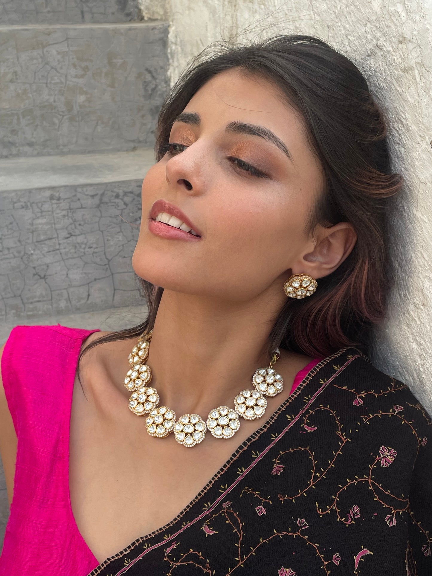 Vrinda Moissanite Polki Necklace Set