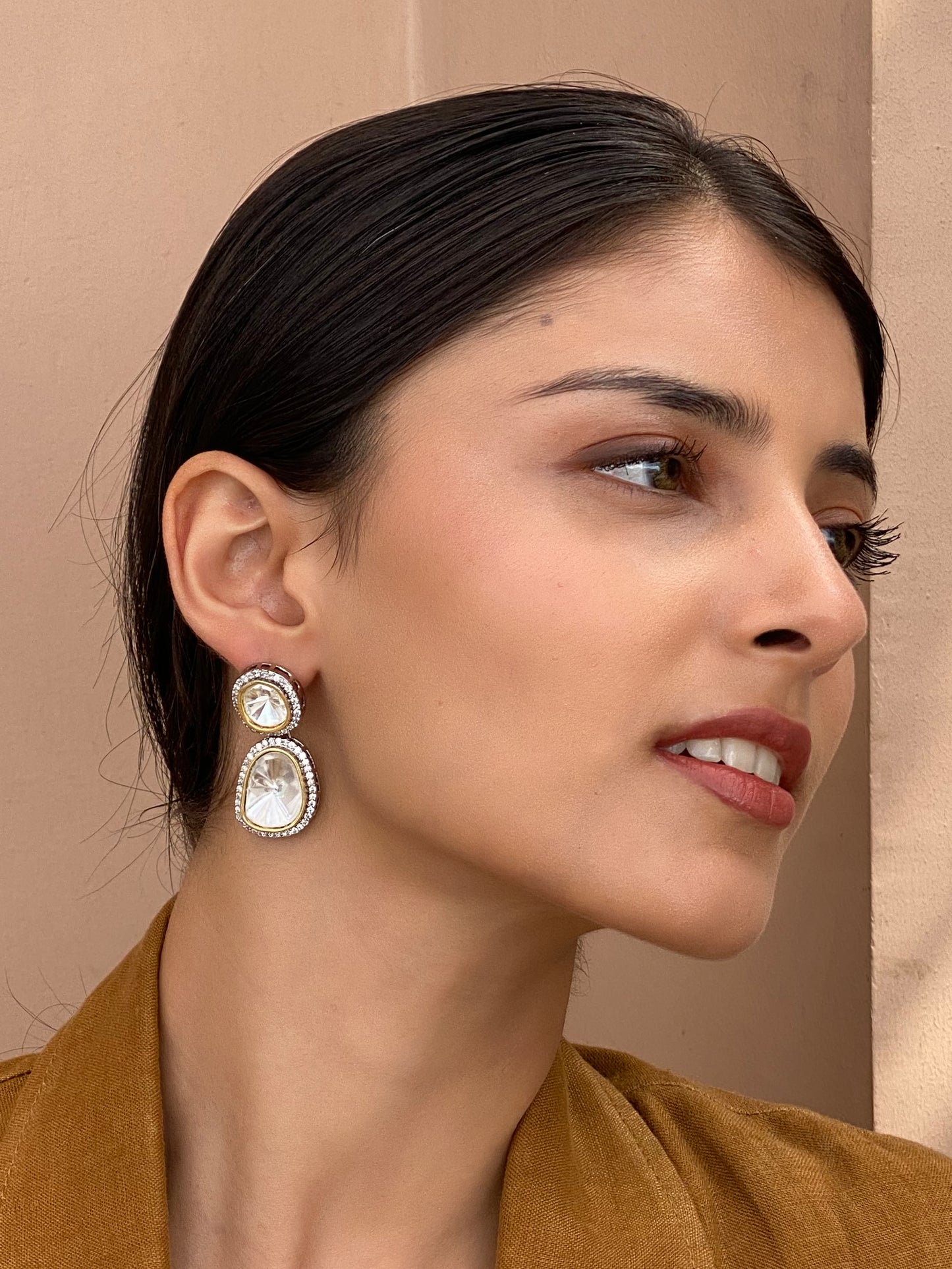 Salma Gold Finish Polki Dangler Earrings