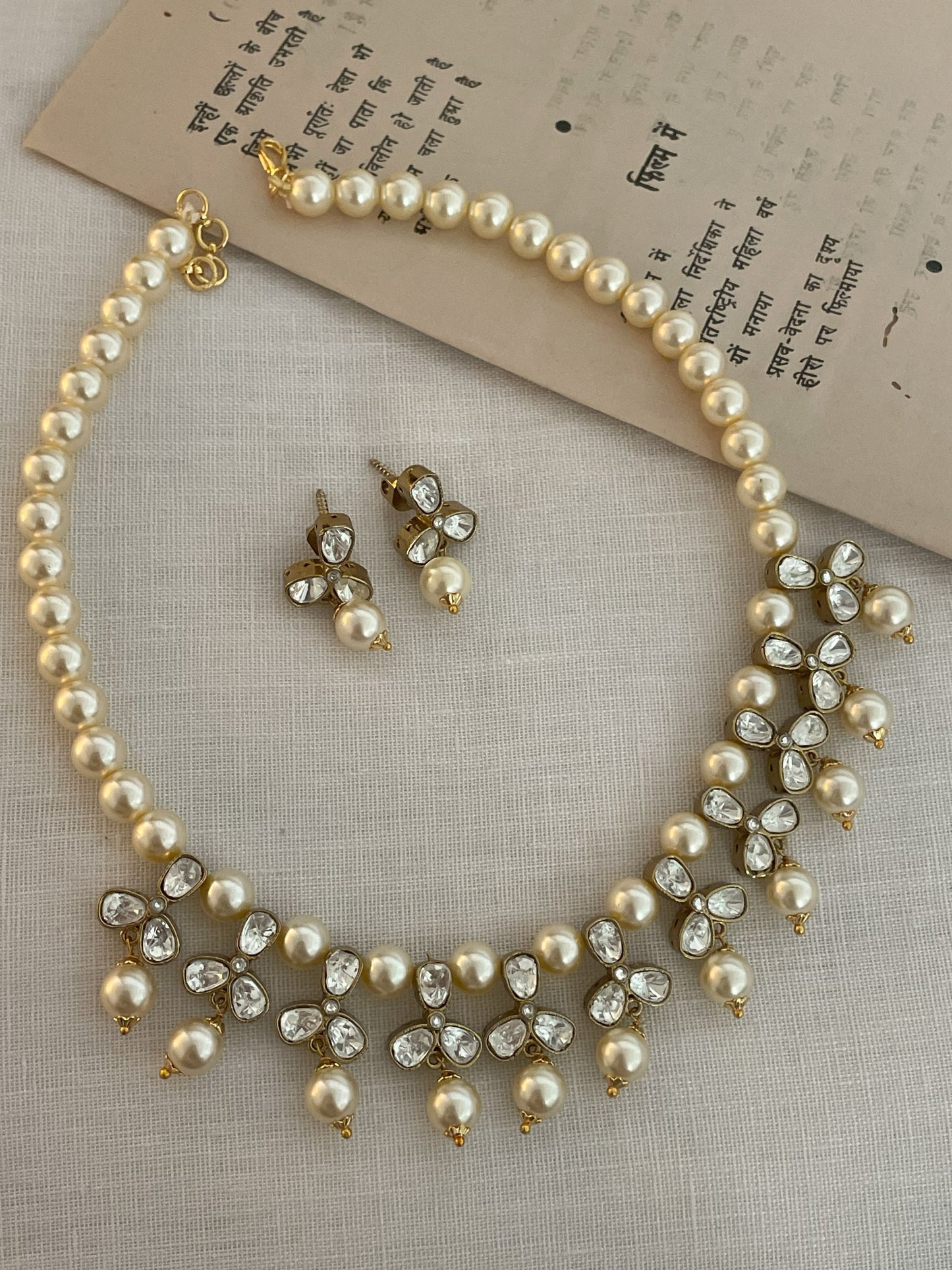Mita Classic Polki Pearl Necklace Set