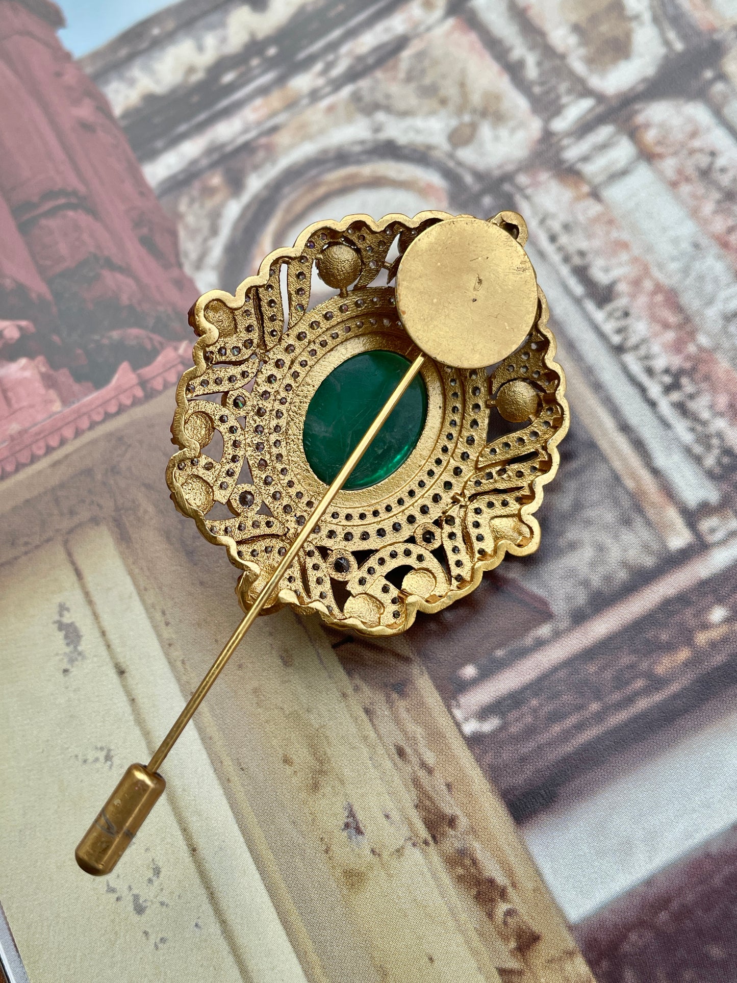 Dhwaj Emerald and Zircon Lapel Pin