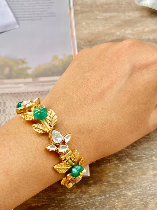 Auralis Polki and Green Bead Bracelet