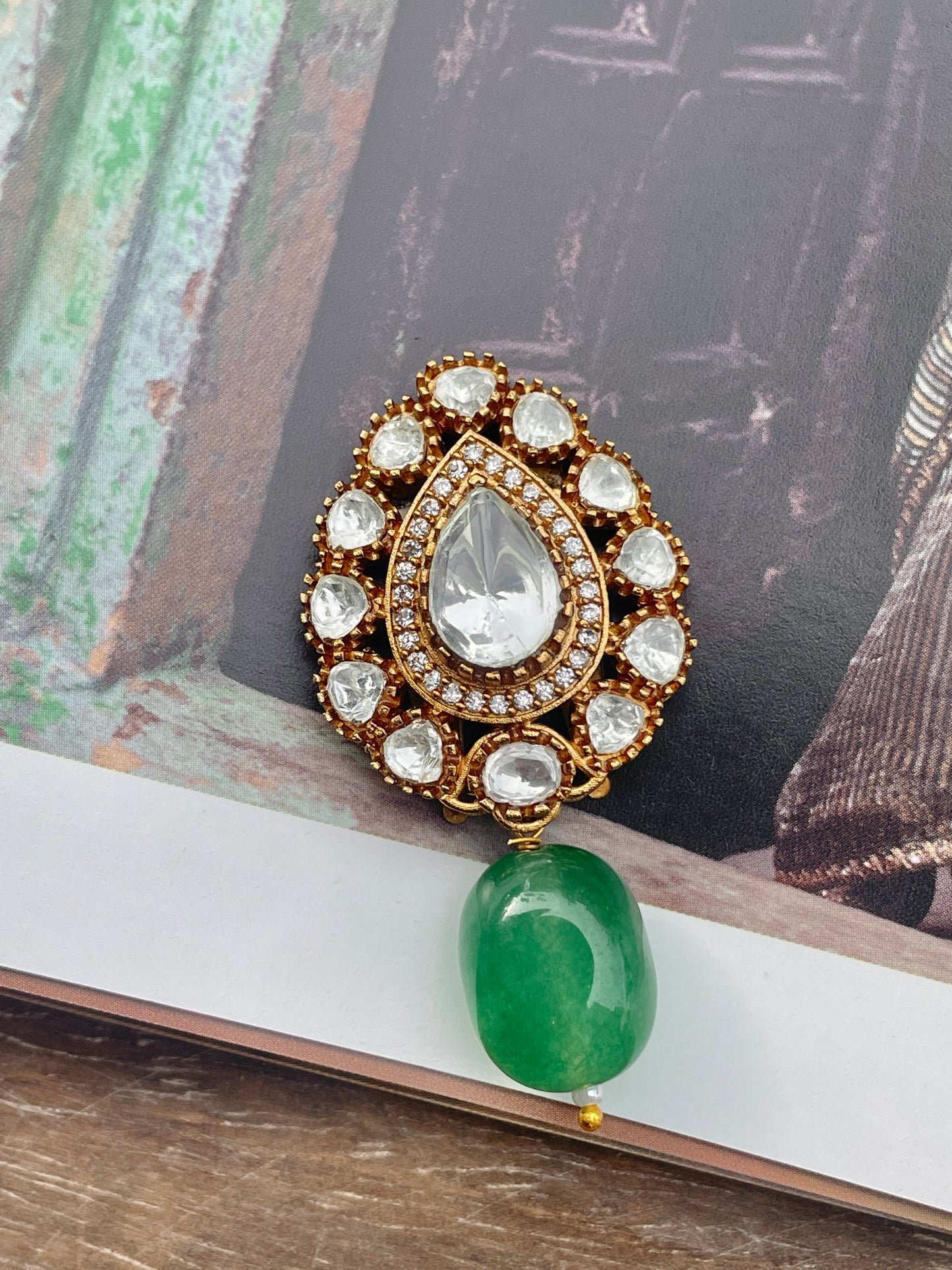 Shreen Polki and Emerald Hair Clip