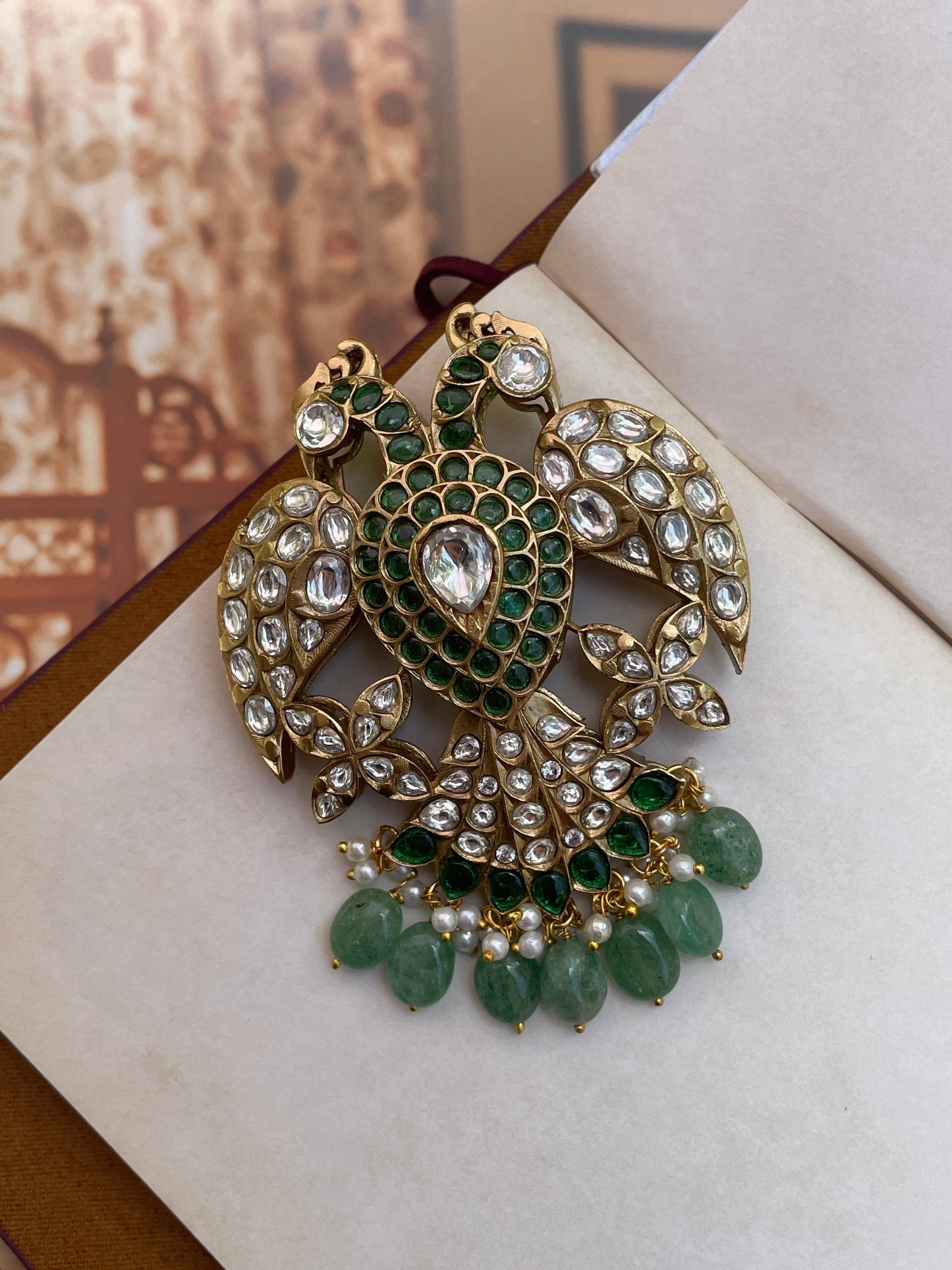 Rajhans Men's Polki Brooch – Emerald Green & Polki Stones for Wedding & Festive Wear