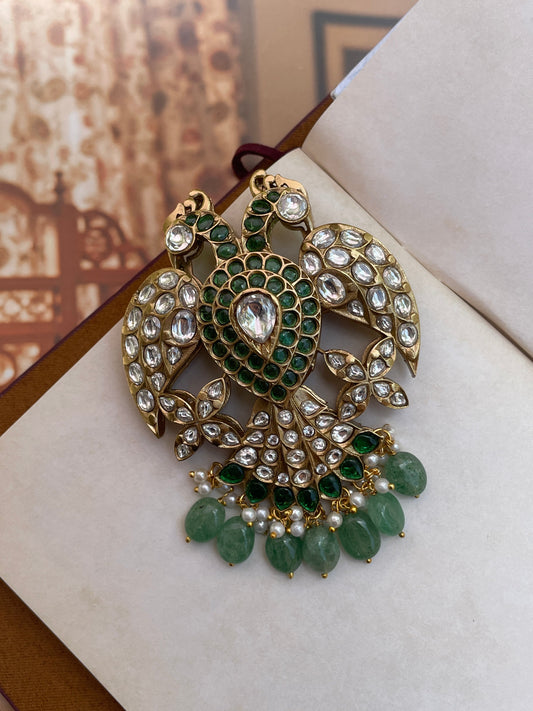 Rajhans Men's Polki Brooch – Emerald Green & Polki Stones for Wedding & Festive Wear