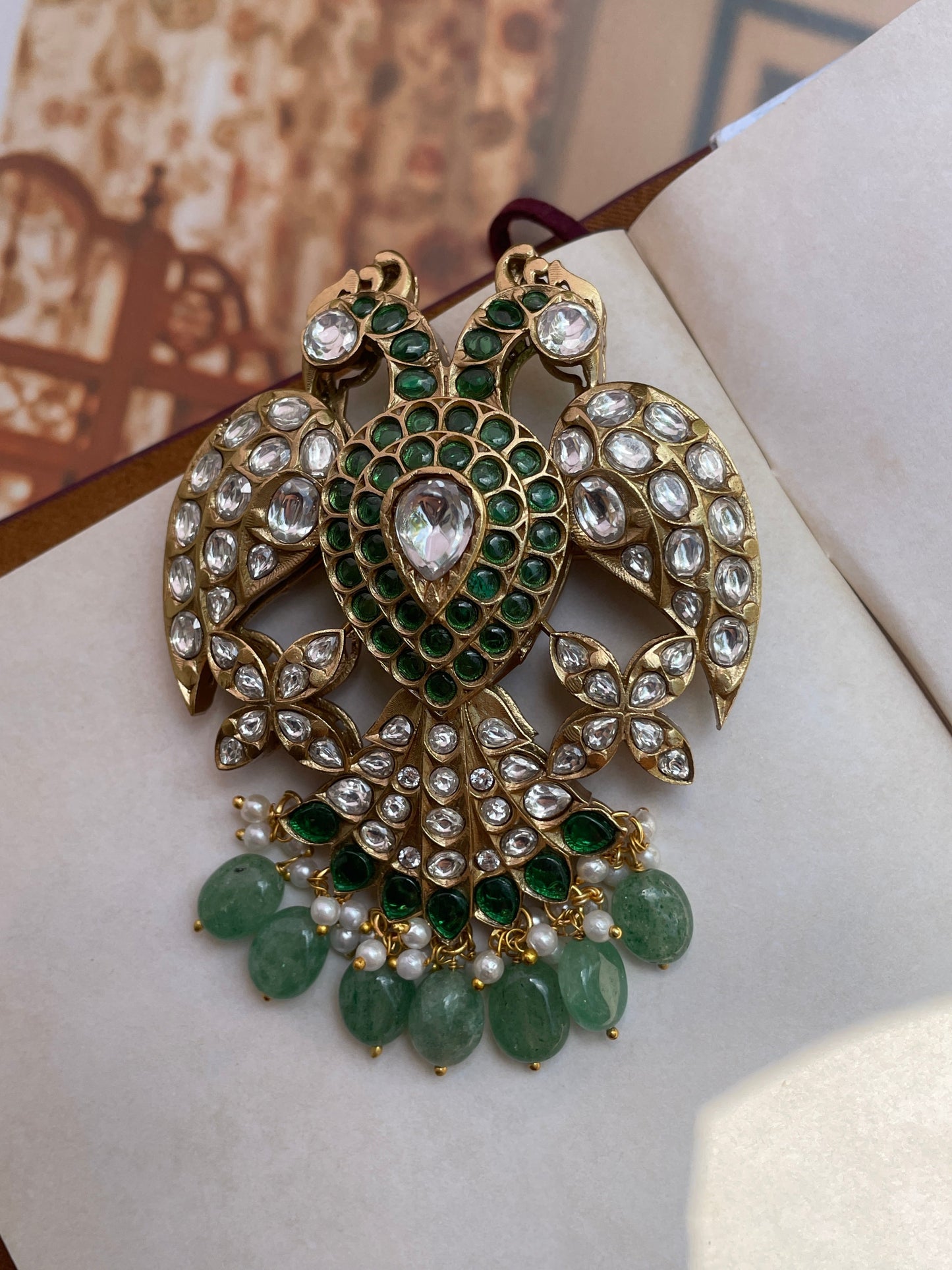 Rajhans Men's Polki Brooch – Emerald Green & Polki Stones for Wedding & Festive Wear