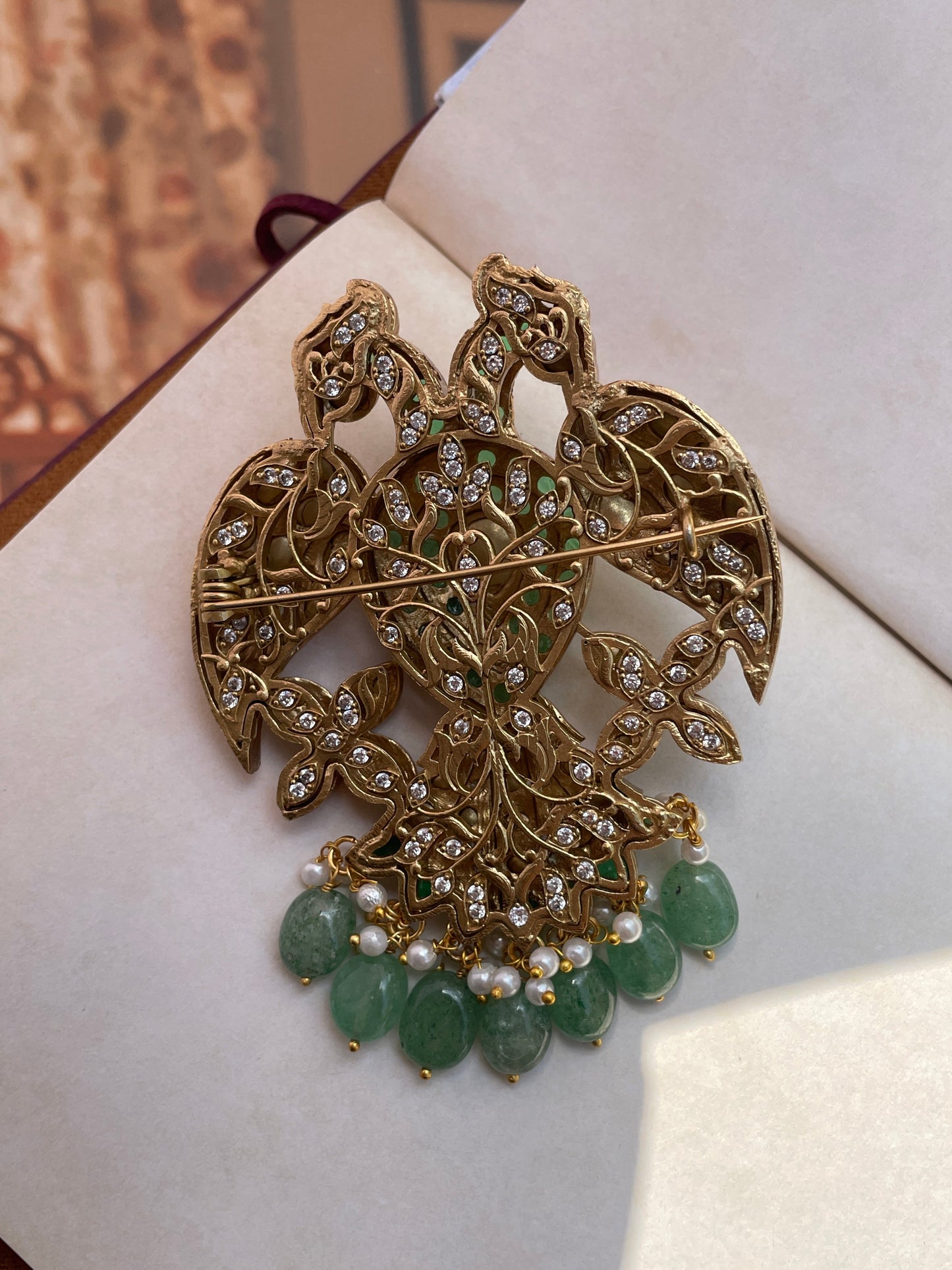 Rajhans Men's Polki Brooch – Emerald Green & Polki Stones for Wedding & Festive Wear