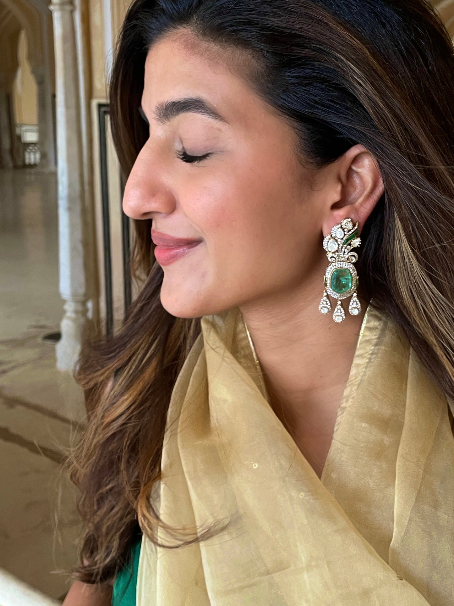 Shivani Emerald Doublet Polki Earrings