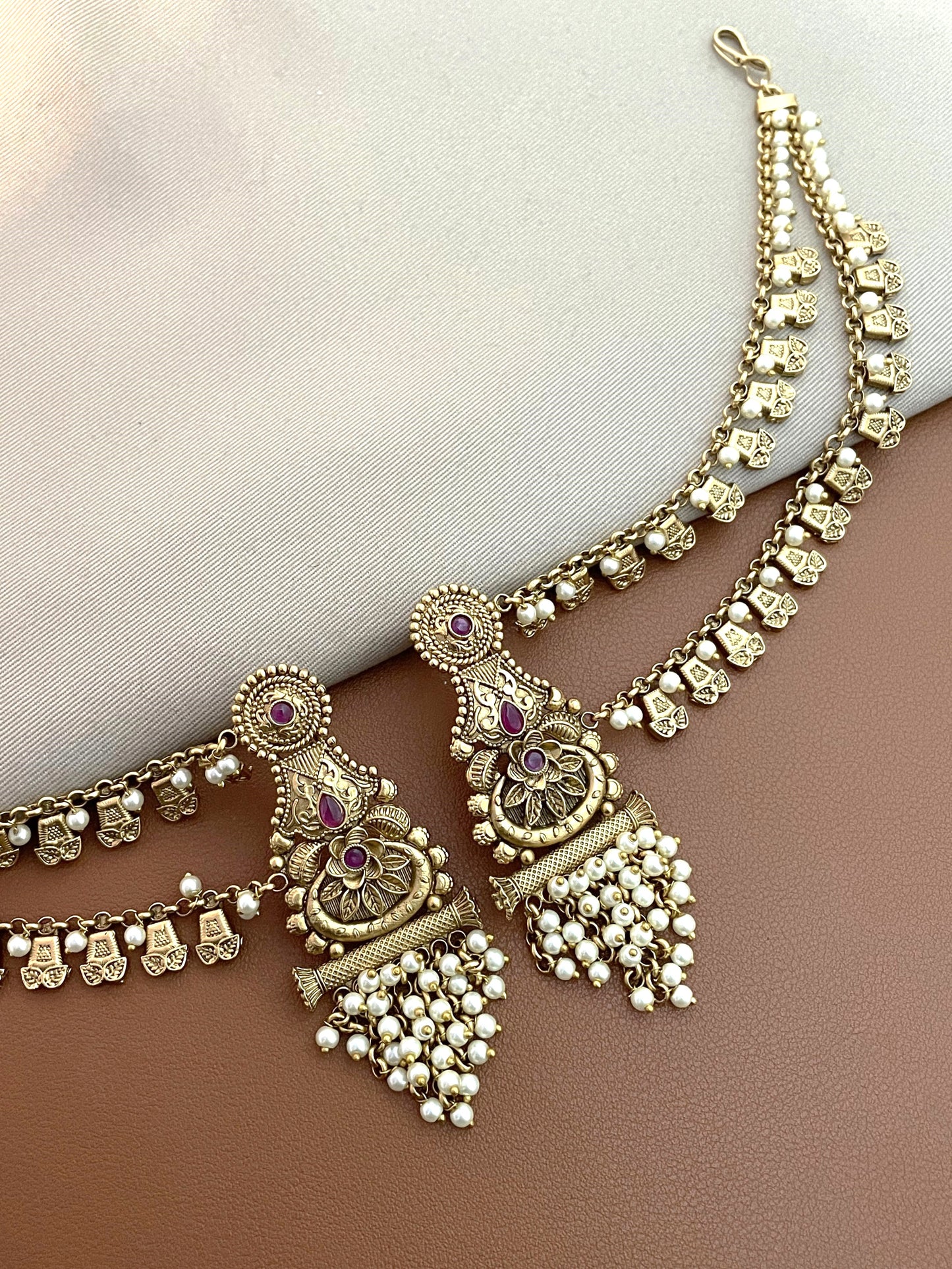 Shirin Antique Gold Finish Ear Chain Earrings