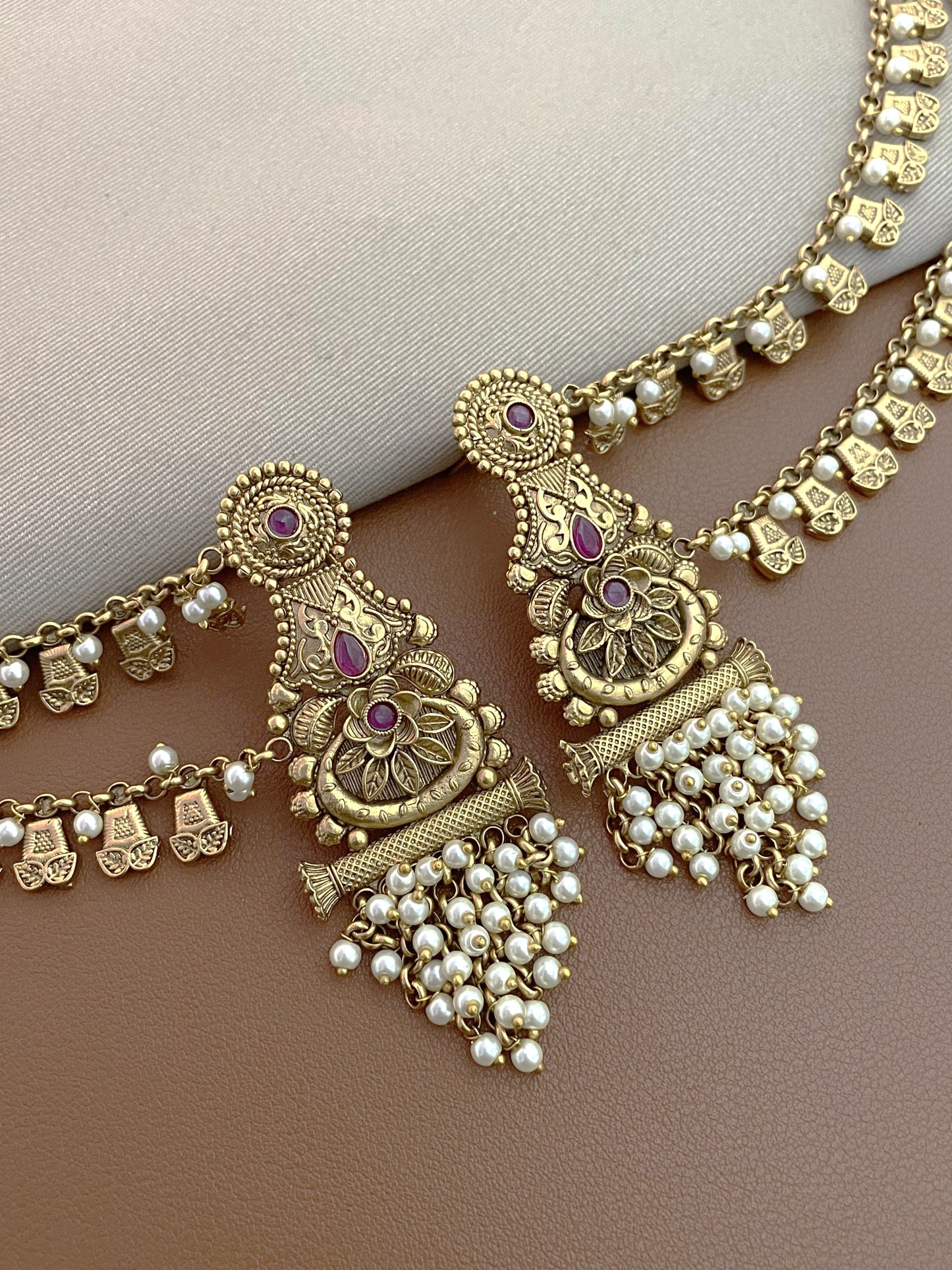 Shirin Antique Gold Finish Ear Chain Earrings