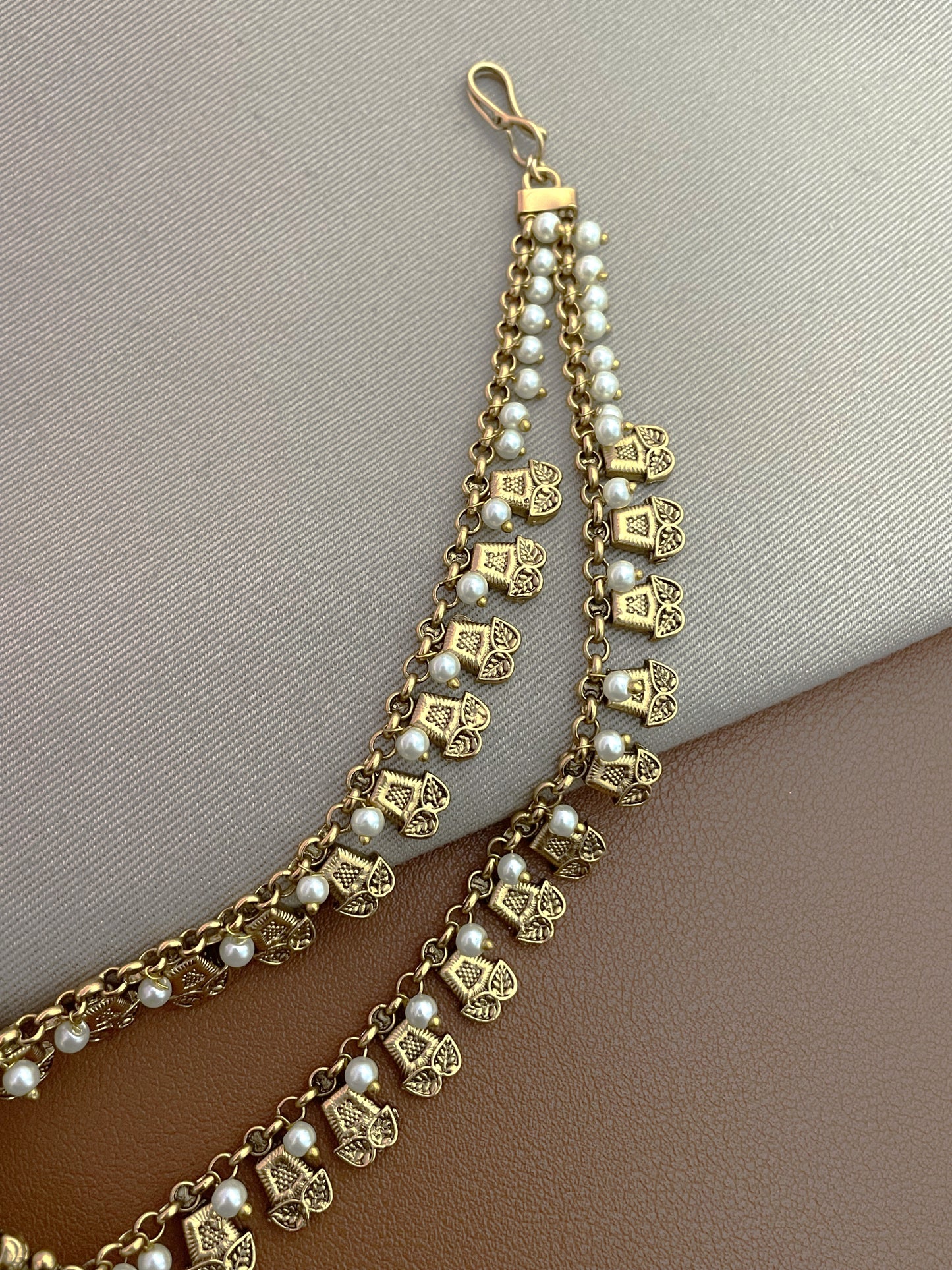 Shirin Antique Gold Finish Ear Chain Earrings