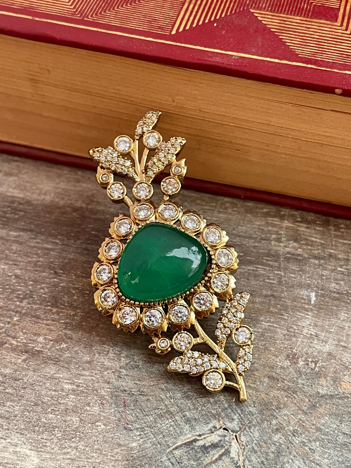 Keshav Emerald Leaf Brooch ( Single )