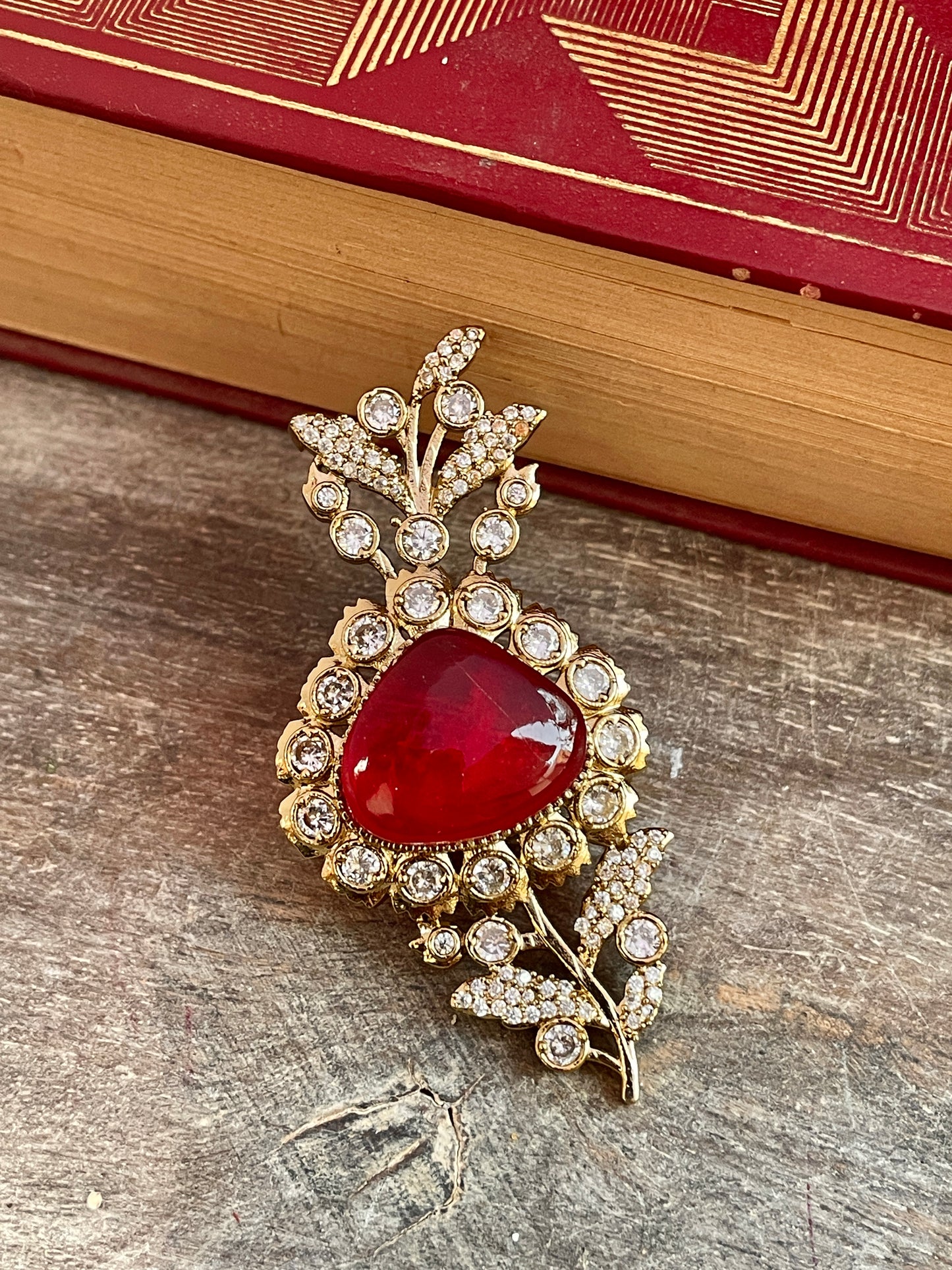 Keshav Ruby Leaf Brooch ( Single )