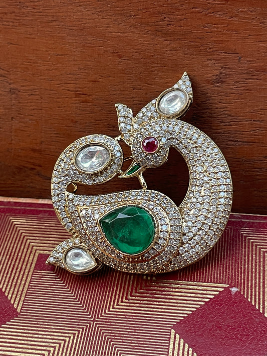 Swansh Emerald Zircon Brooch
