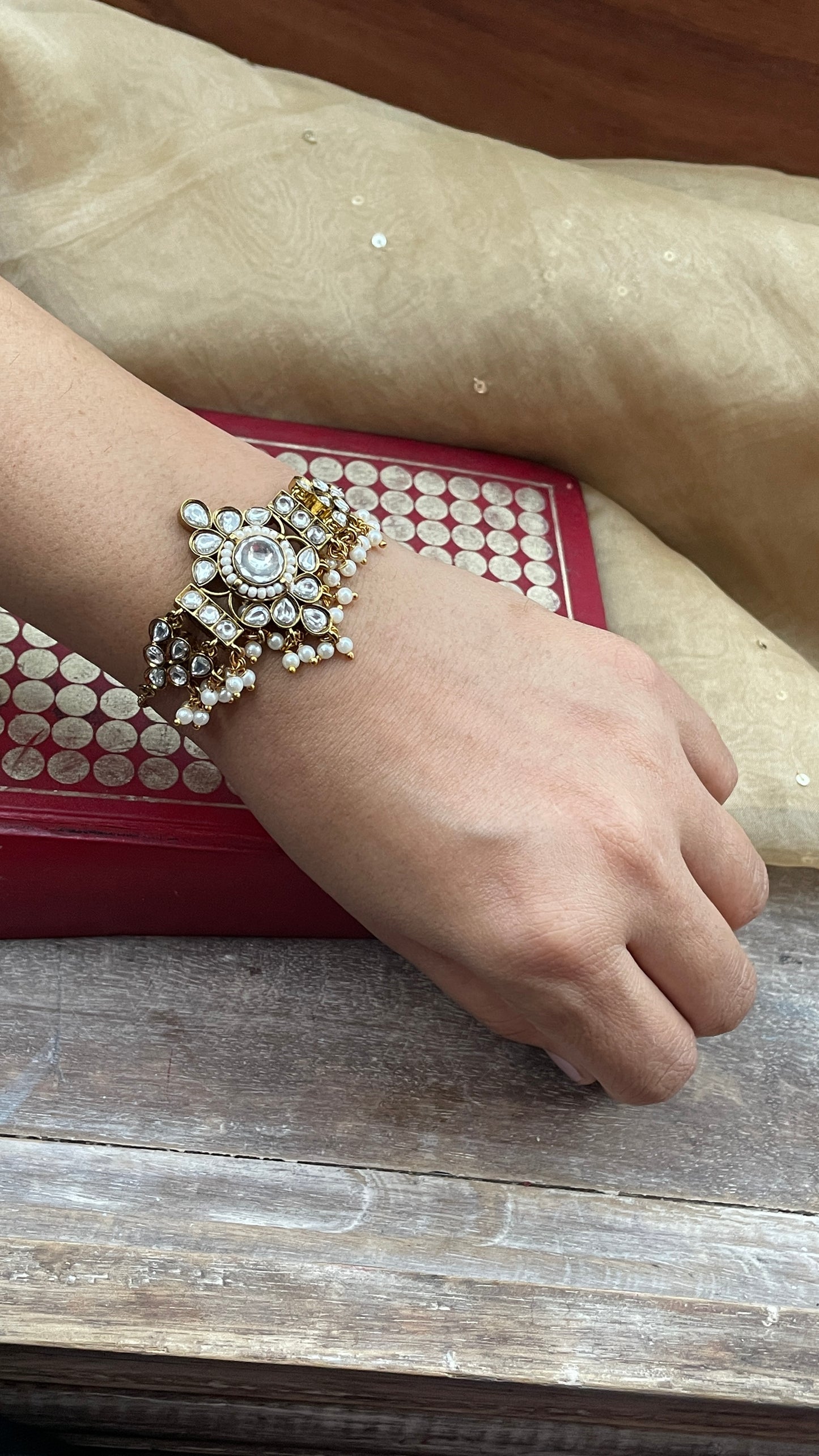 Lathiya Pearl and Polki Antique Bracelet