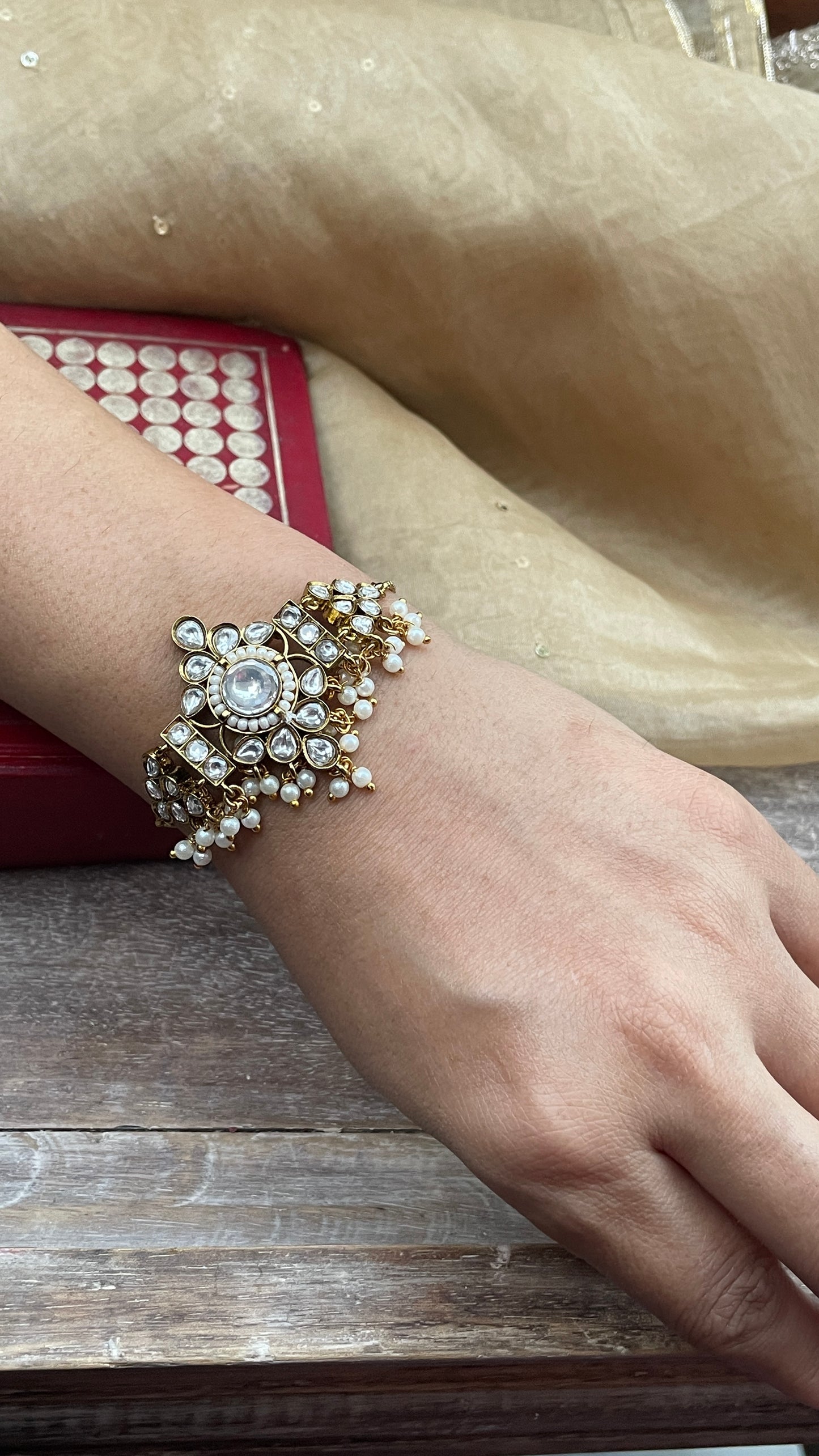 Lathiya Pearl and Polki Antique Bracelet