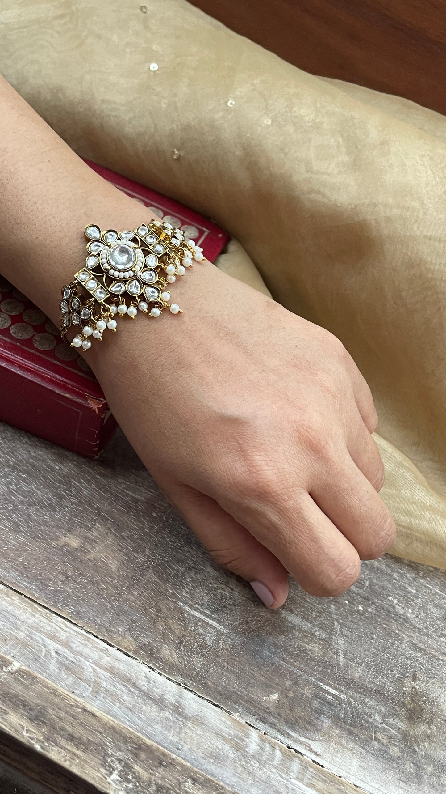 Lathiya Pearl and Polki Antique Bracelet
