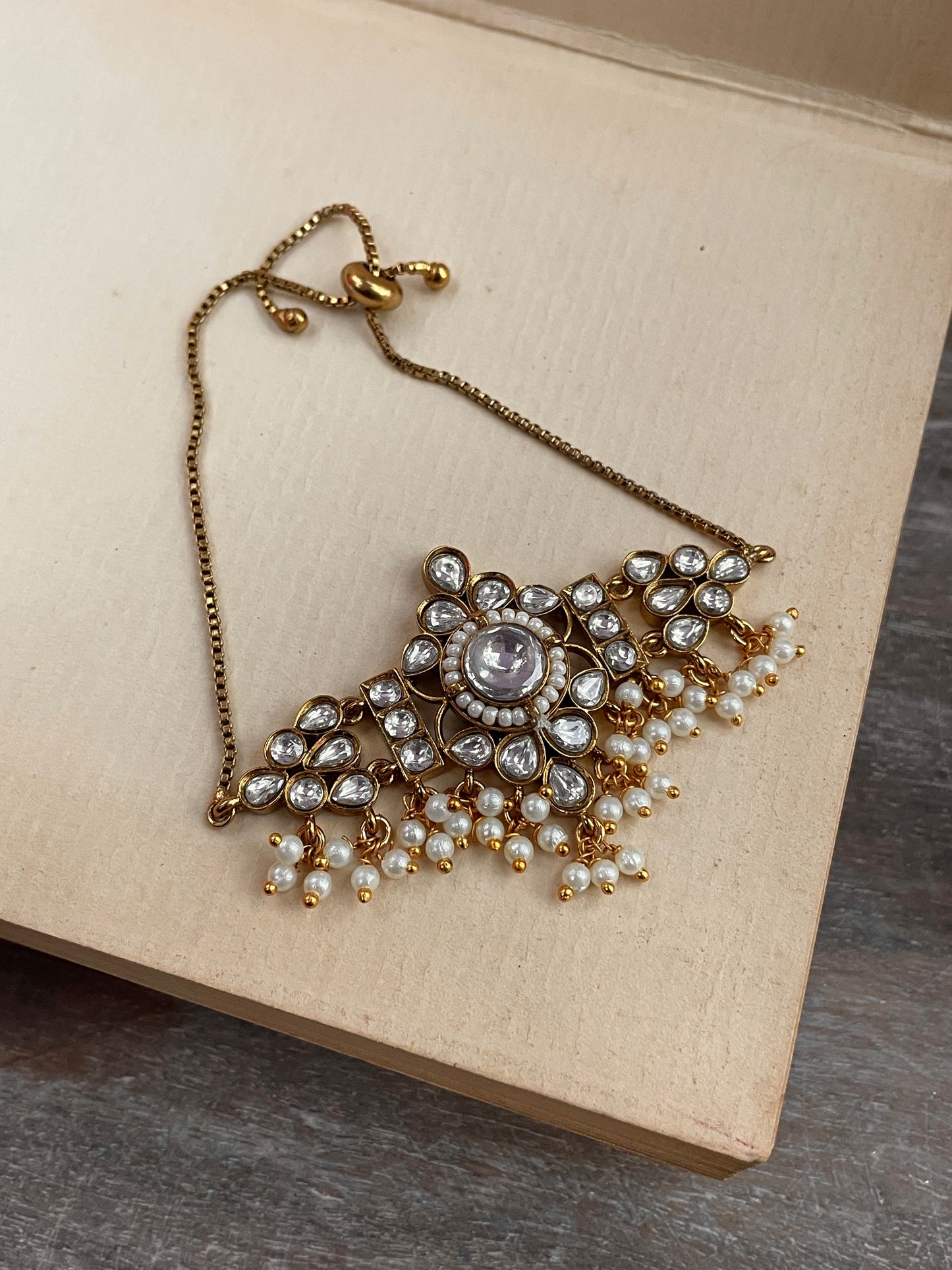 Lathiya Pearl and Polki Antique Bracelet