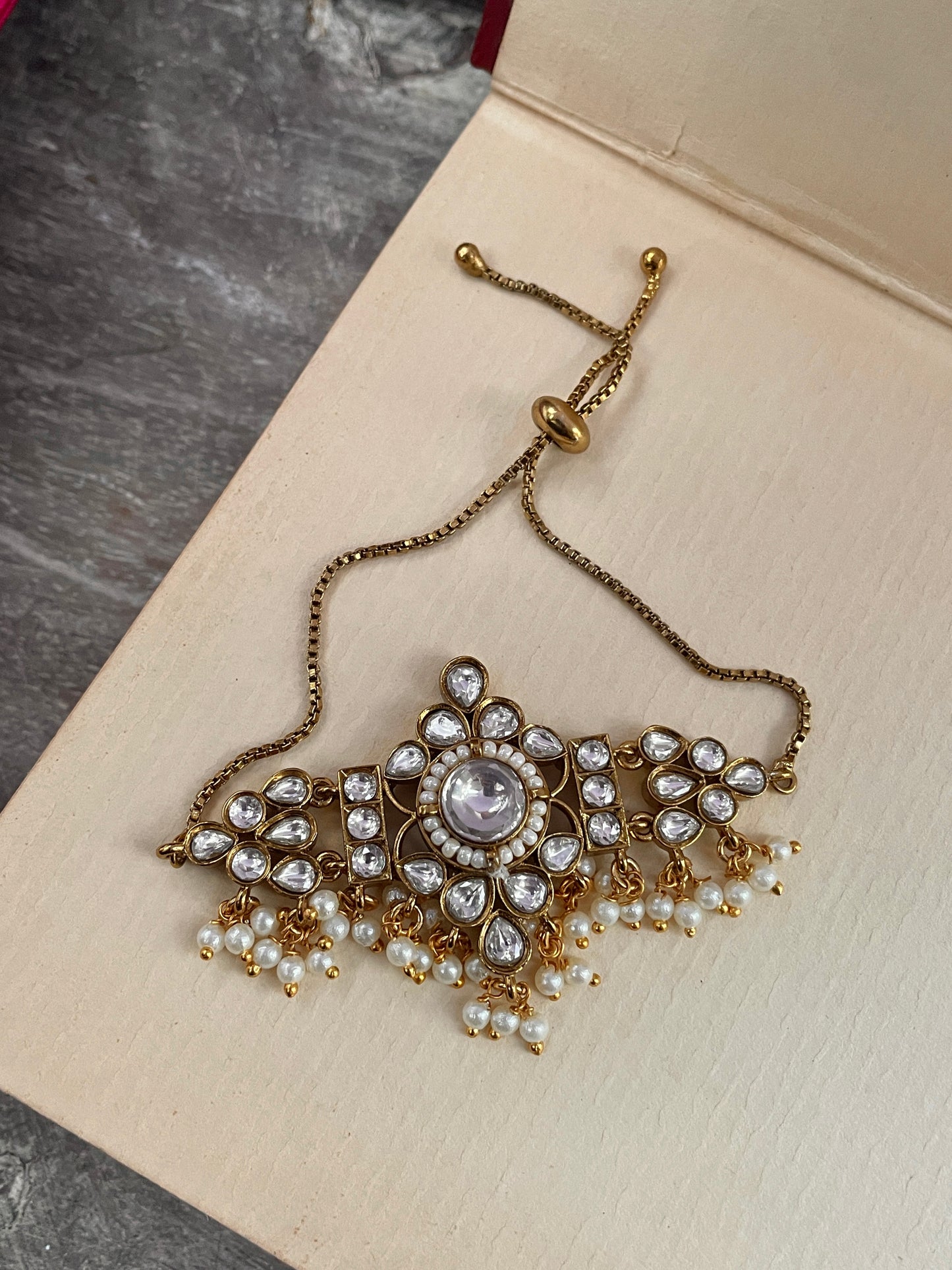 Lathiya Pearl and Polki Antique Bracelet