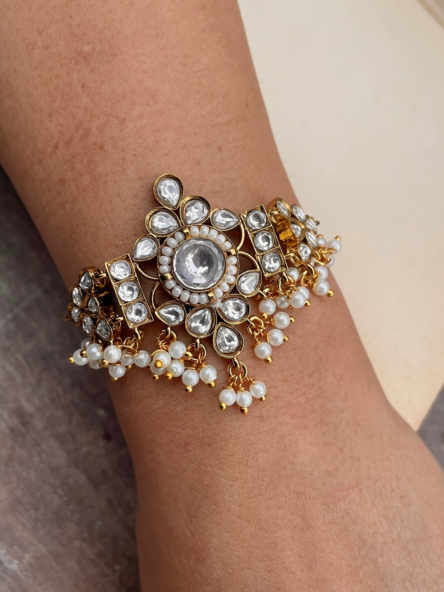 Lathiya Pearl and Polki Antique Bracelet
