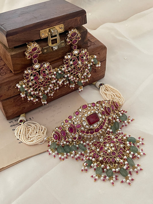 Pre Order – Kalpana Red Polki Necklace Set