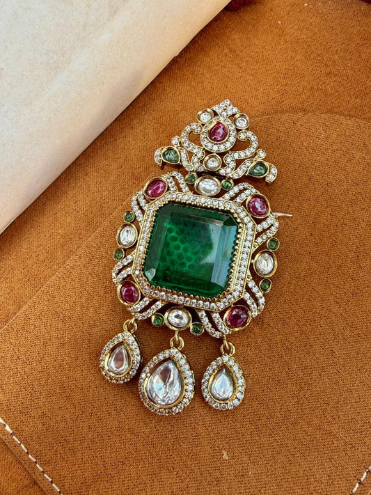 Fateh Emerald Polki Brooch