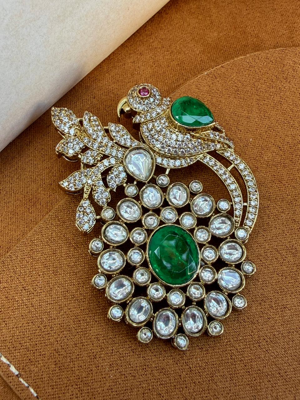 Prithvi Emerald Polki Brooch