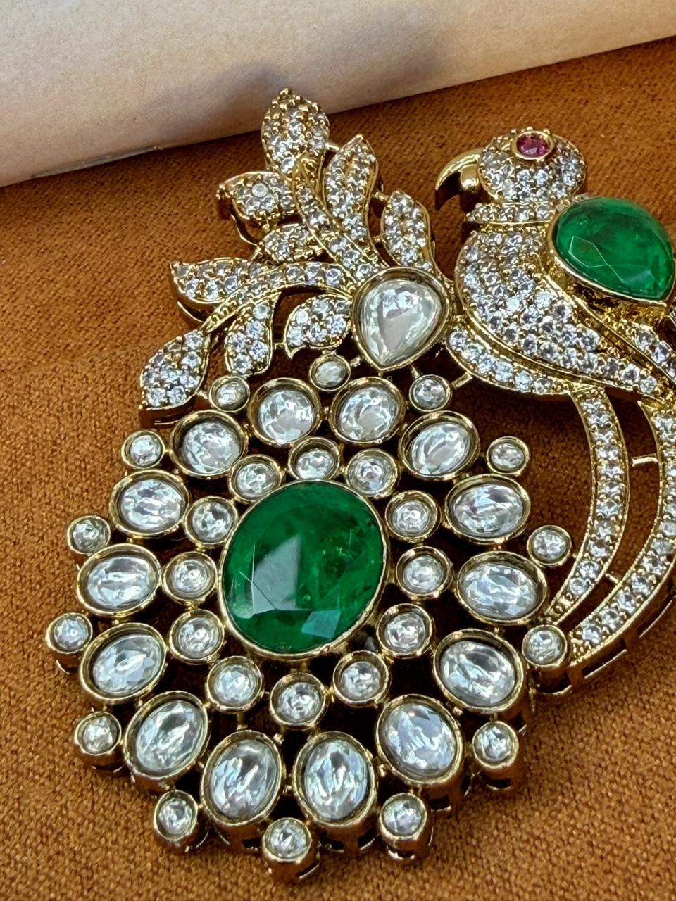 Prithvi Emerald Polki Brooch