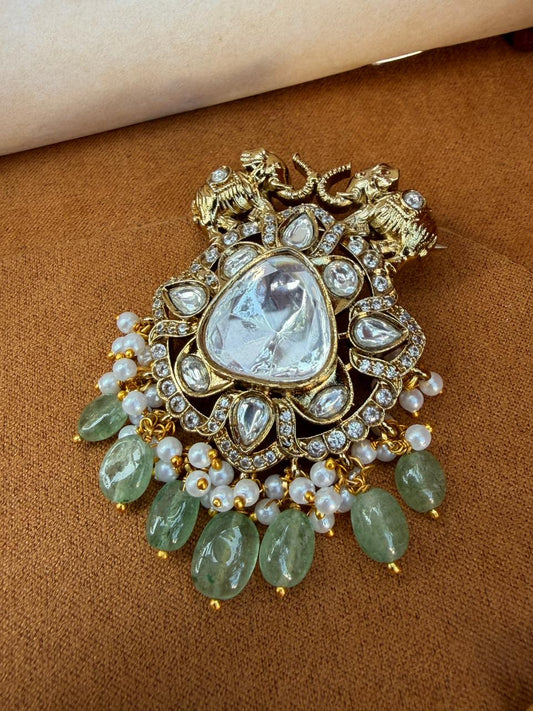 Mir Emerald Elephant Polki Brooch