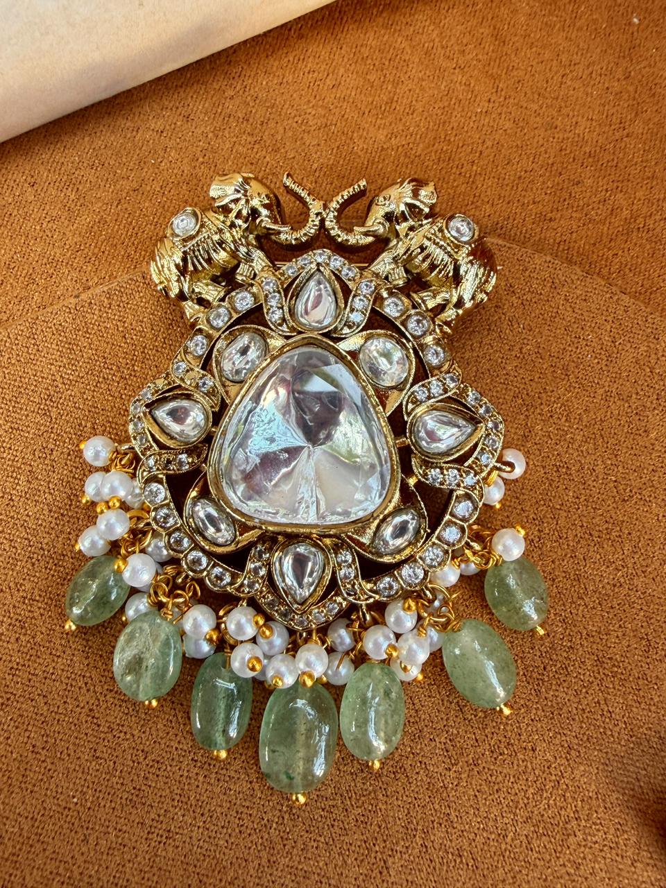 Mir Emerald Elephant Polki Brooch