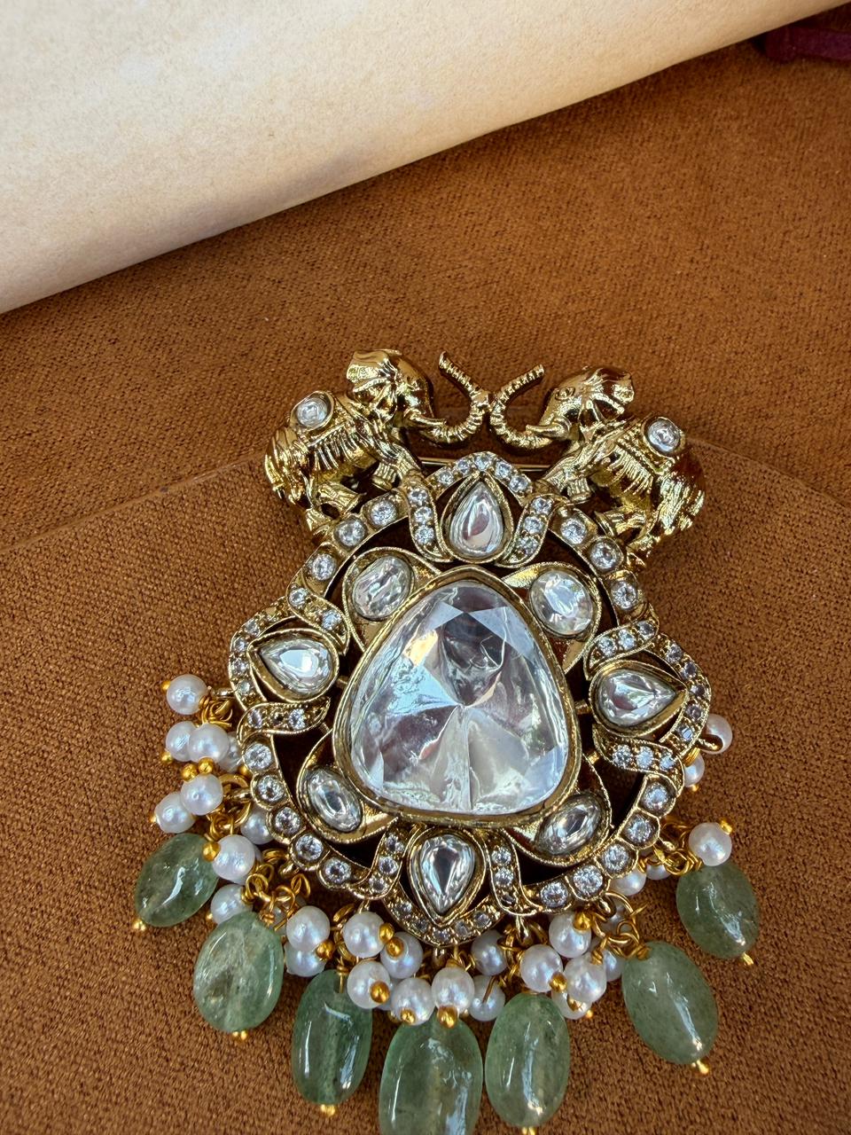 Mir Emerald Elephant Polki Brooch