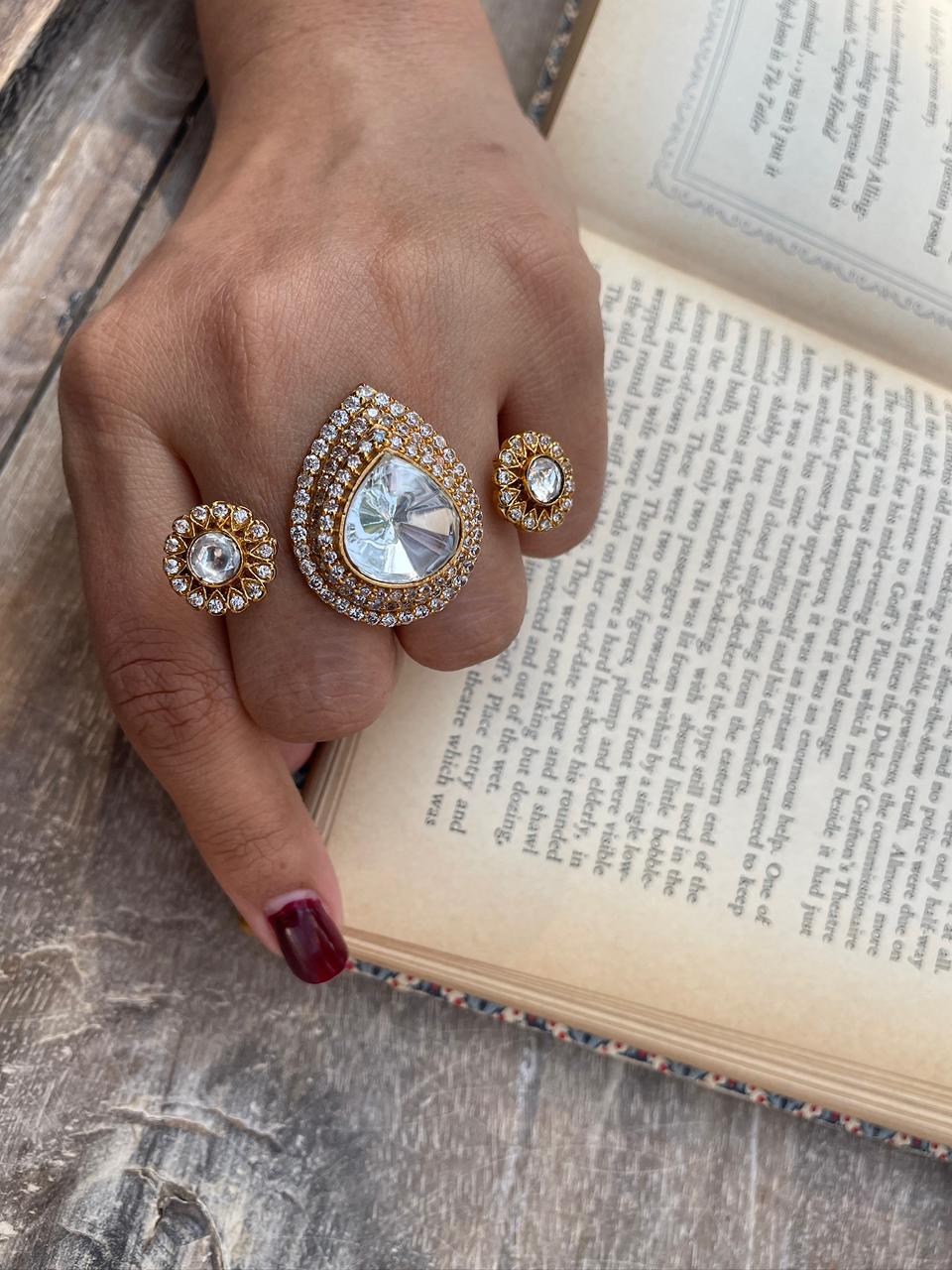 Zuri Polki Dual Finger Ring