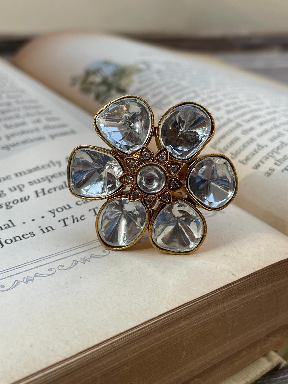 Suman Floral Polki Ring