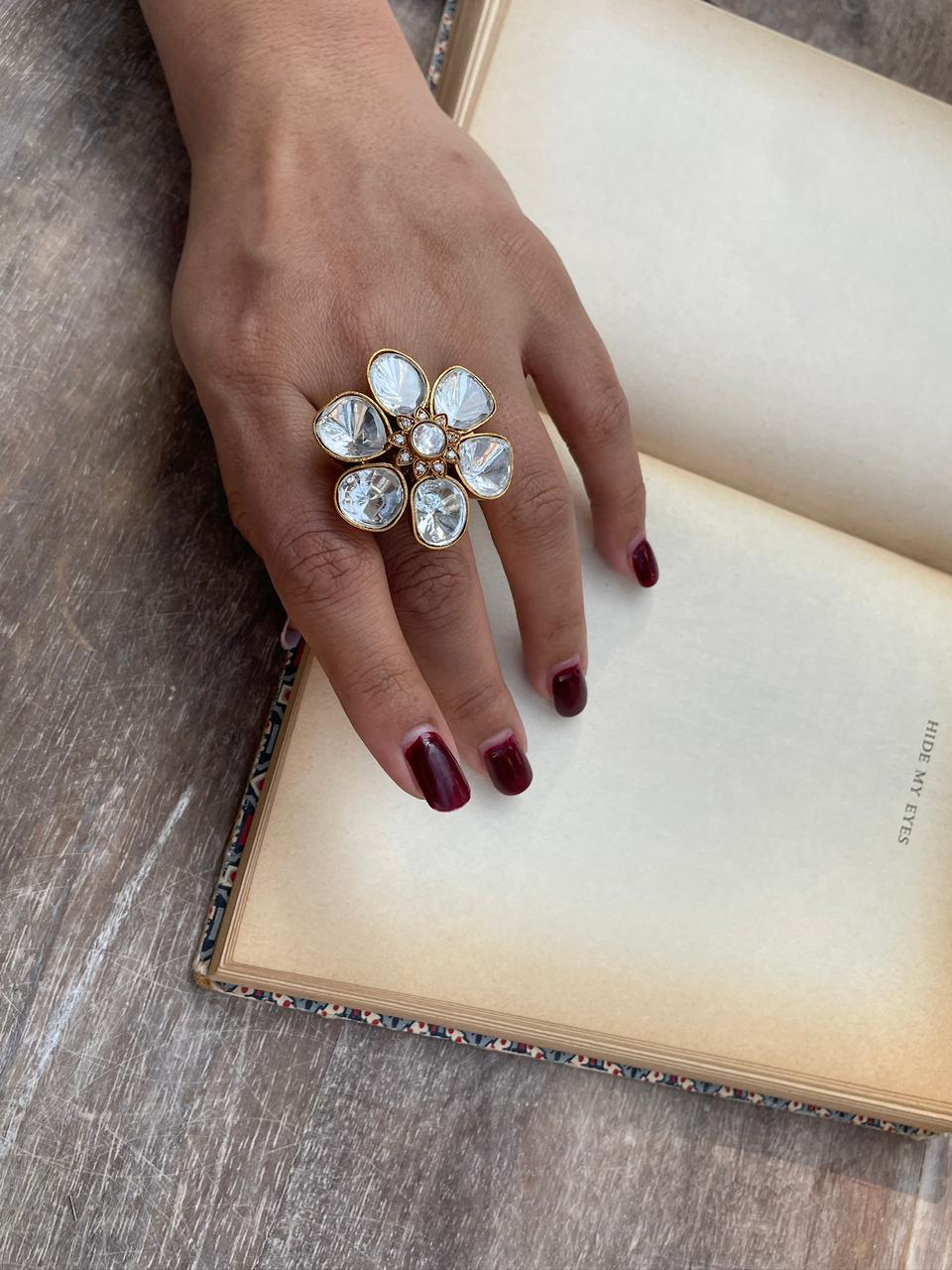 Suman Floral Polki Ring