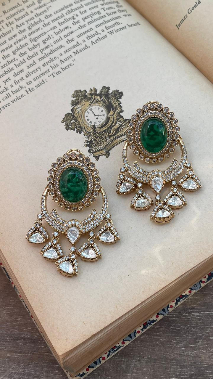 Aarzoo Emerald Polki Earrings